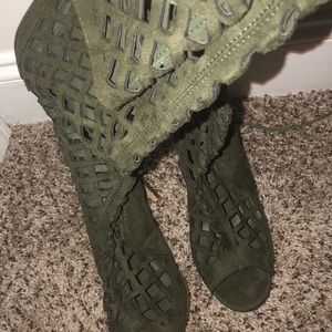 Thigh high olive heels